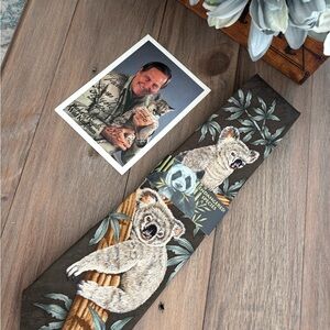 Endangered species Koala print tie and Jim Fowler autographed postcard